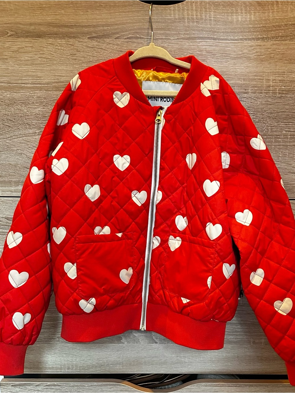 Mini Rodini red heart love quilted bomber NWOT